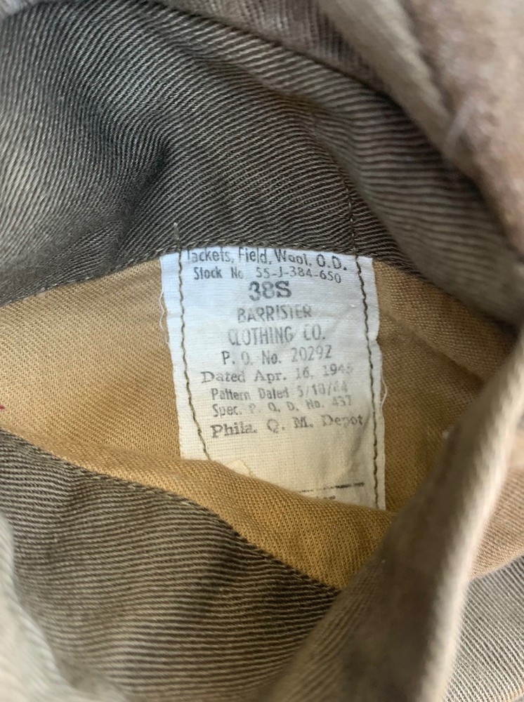 Original WWII US Army Wool Field Uniform Jacket Size 38S 1945 Dated