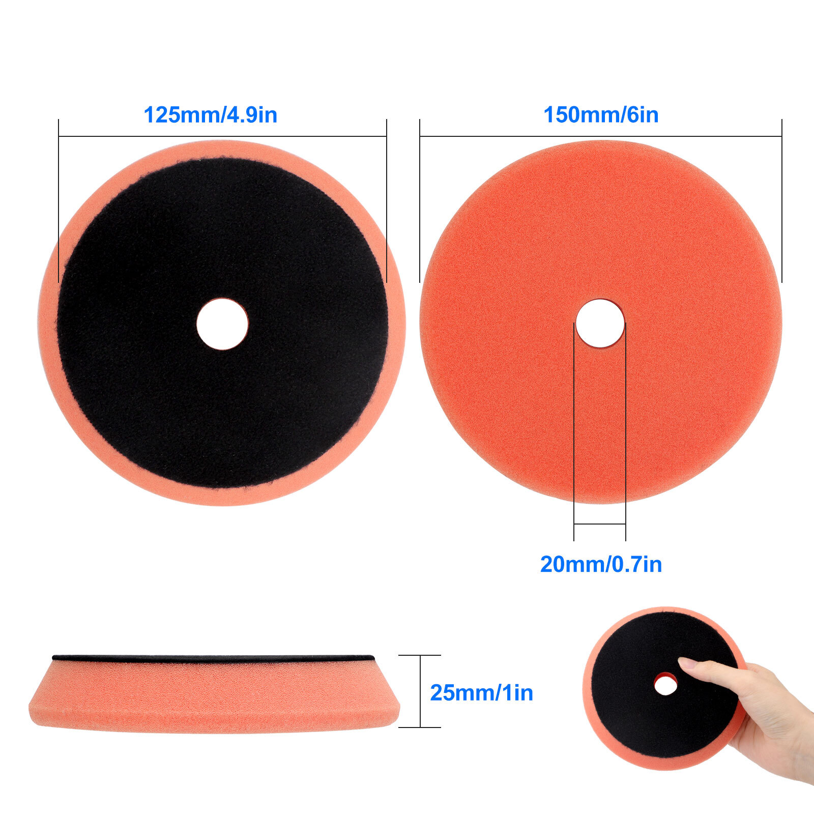 5Pcs Buffing Polishing Pads 6" Backing Plate Compound Buffing Sponge Pads Kit