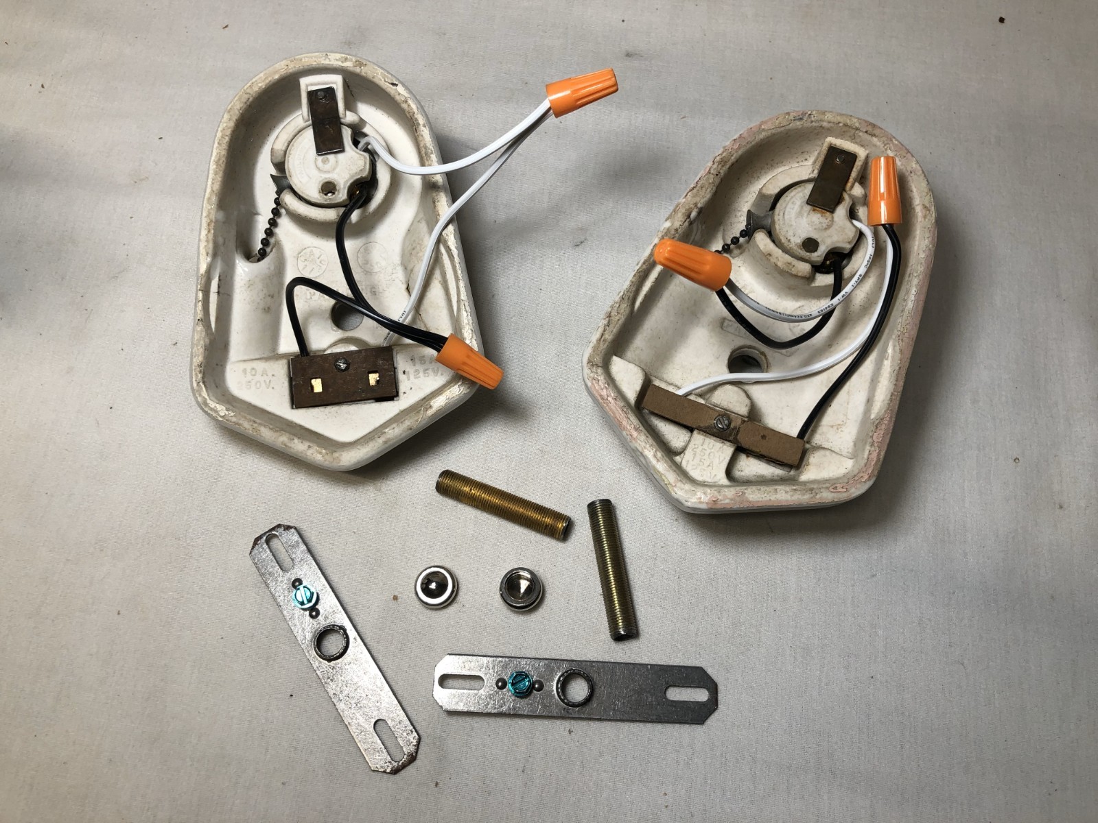 Antique Porcelain Wall Sconce Pair Vtg Light Fixture Ceramic Bath Art USA #L24