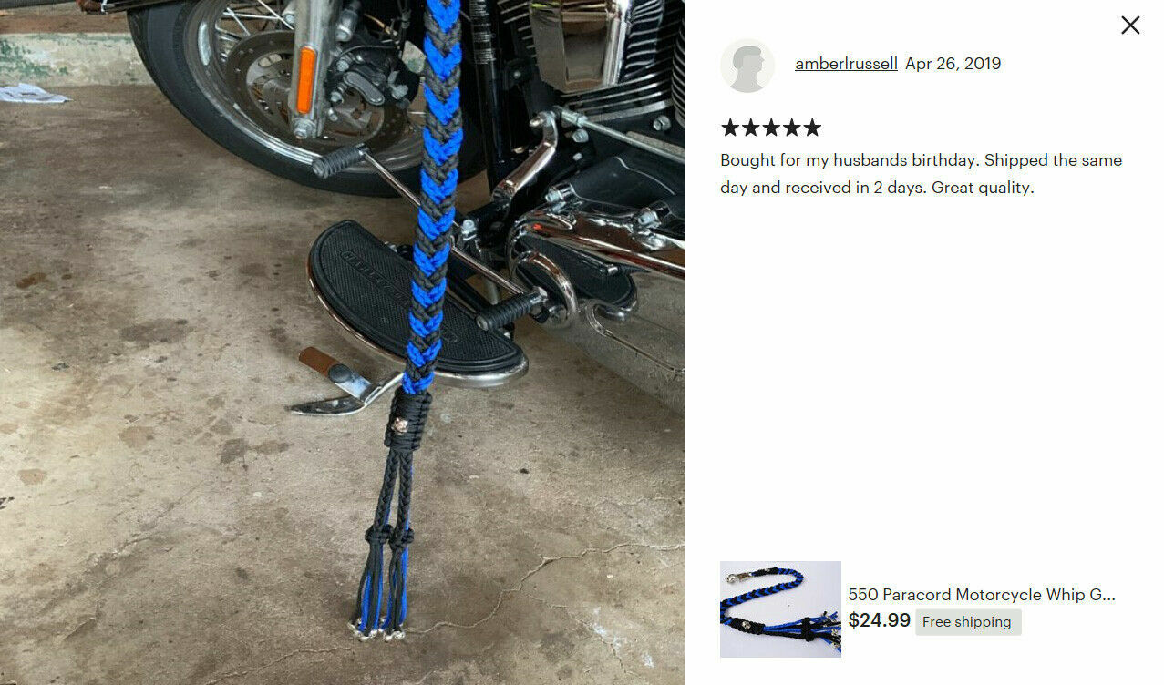 Motorcycle Get Back Whip With 1" Ball and Skull Tassels 36" Paracord Motor Whip