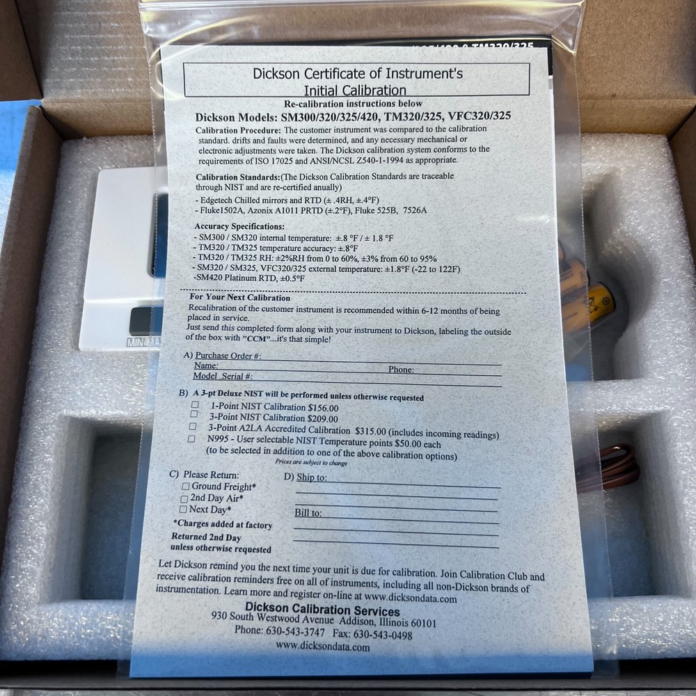 DICKSON SM325 LCD Display Temperature Data Logger -300F to 2000F, 2 type K probe
