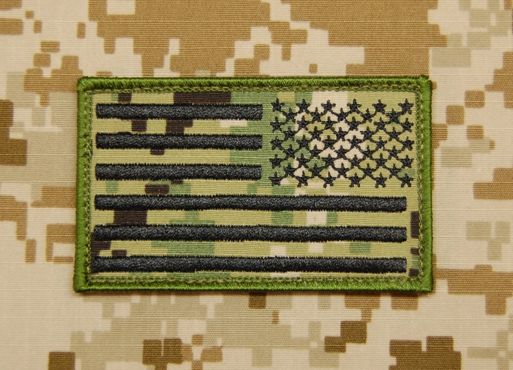 NWU Type III US Coast Guard Ensign Flag & Reverse US Flag Patch Set AOR2 Hook