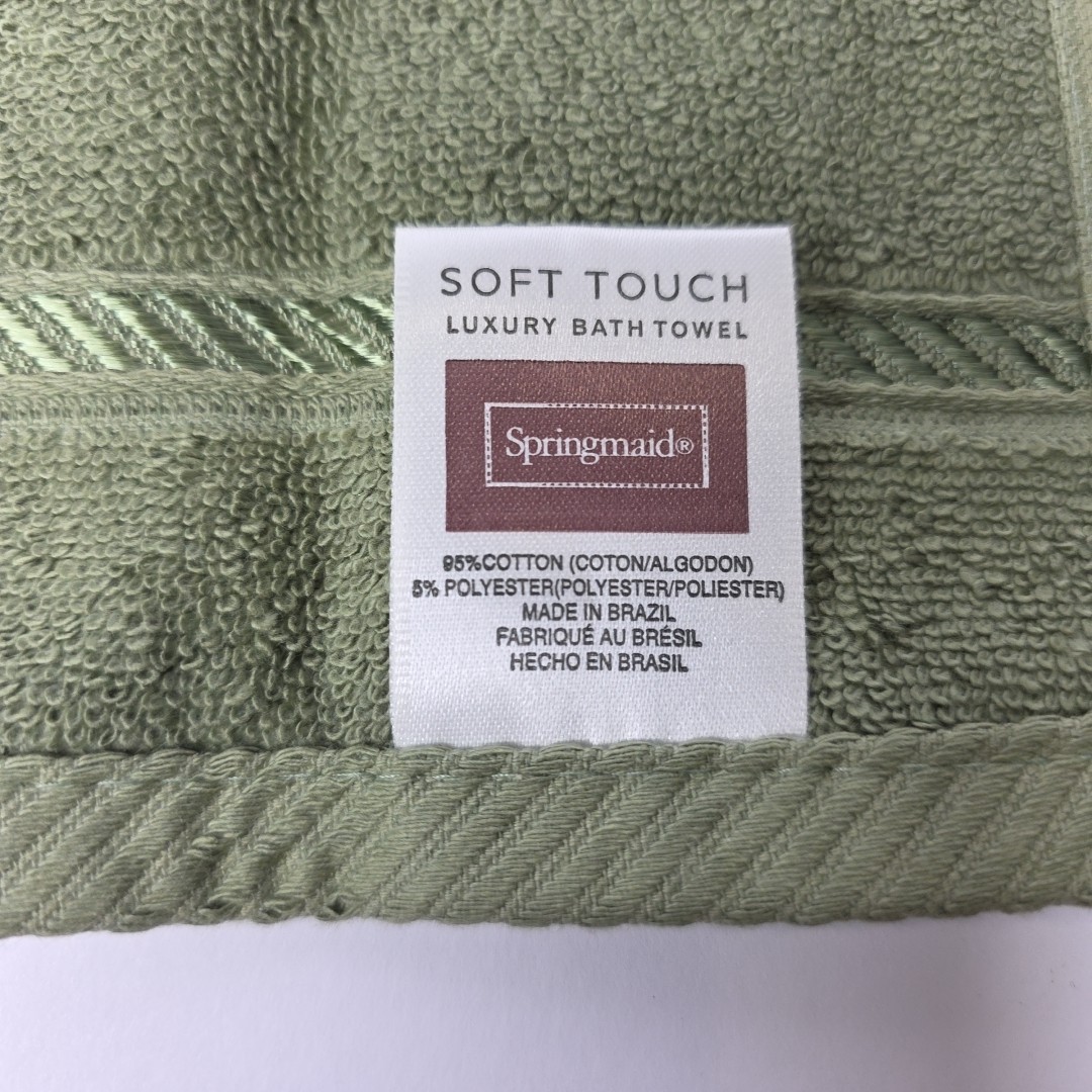 Springmaid Soft Touch Hand Towel Sage Green Satin Embellishment Lot Of 2