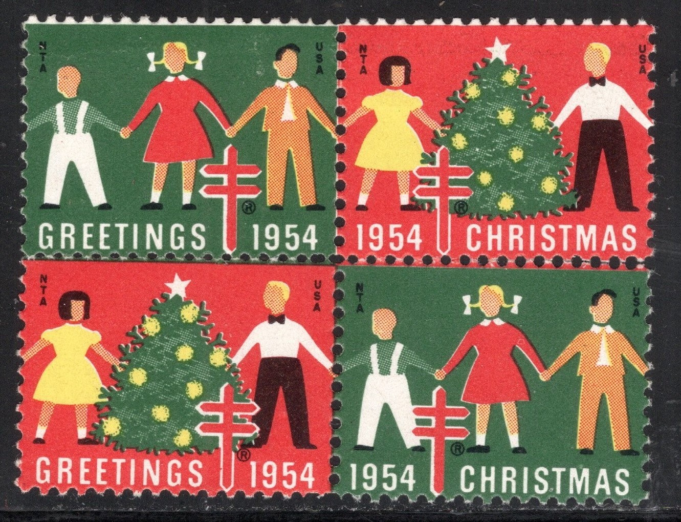 US Stamp Scott #WX168, Christmas Seals 1954, Block of 4, MNH