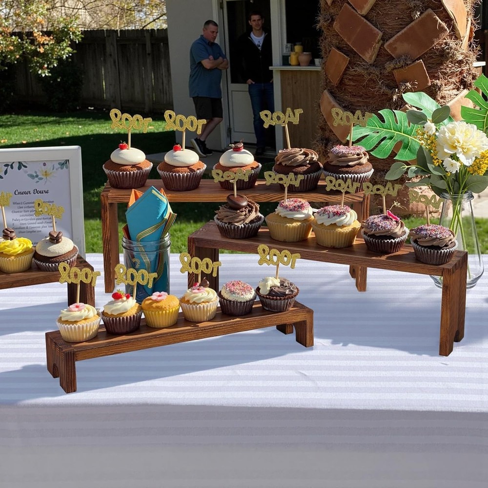Authentic Rustic Wood Dessert Display Set – Stackable Tiered Risers for Parties