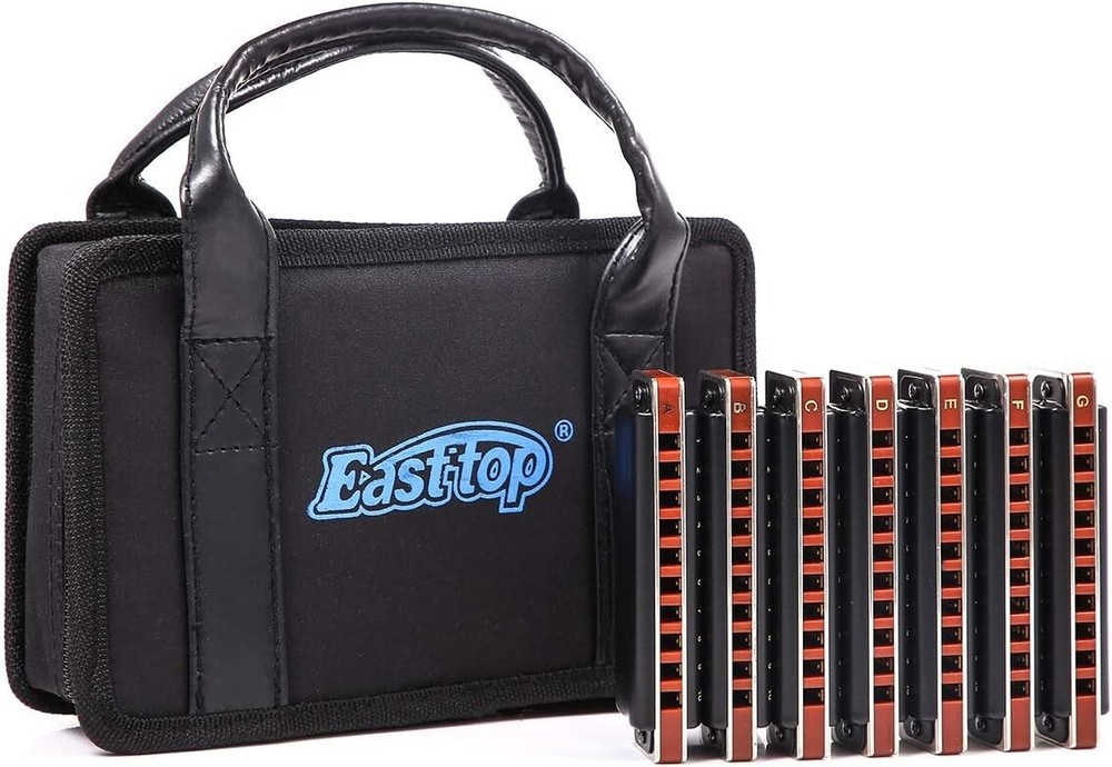 EASTTOP Harmonica Set Harmonica 7 Keys 10Hole Professional Blues Harp Harmonica