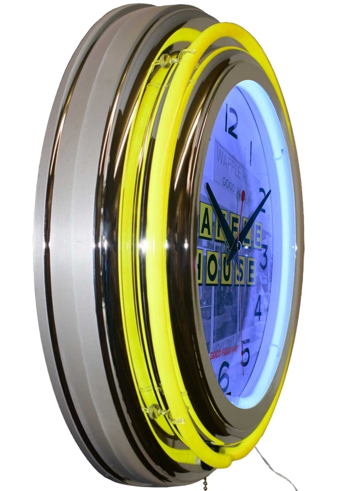 15" Waffle House Good Food Fast Double Neon Clock Home Diner Decor (Yellow)