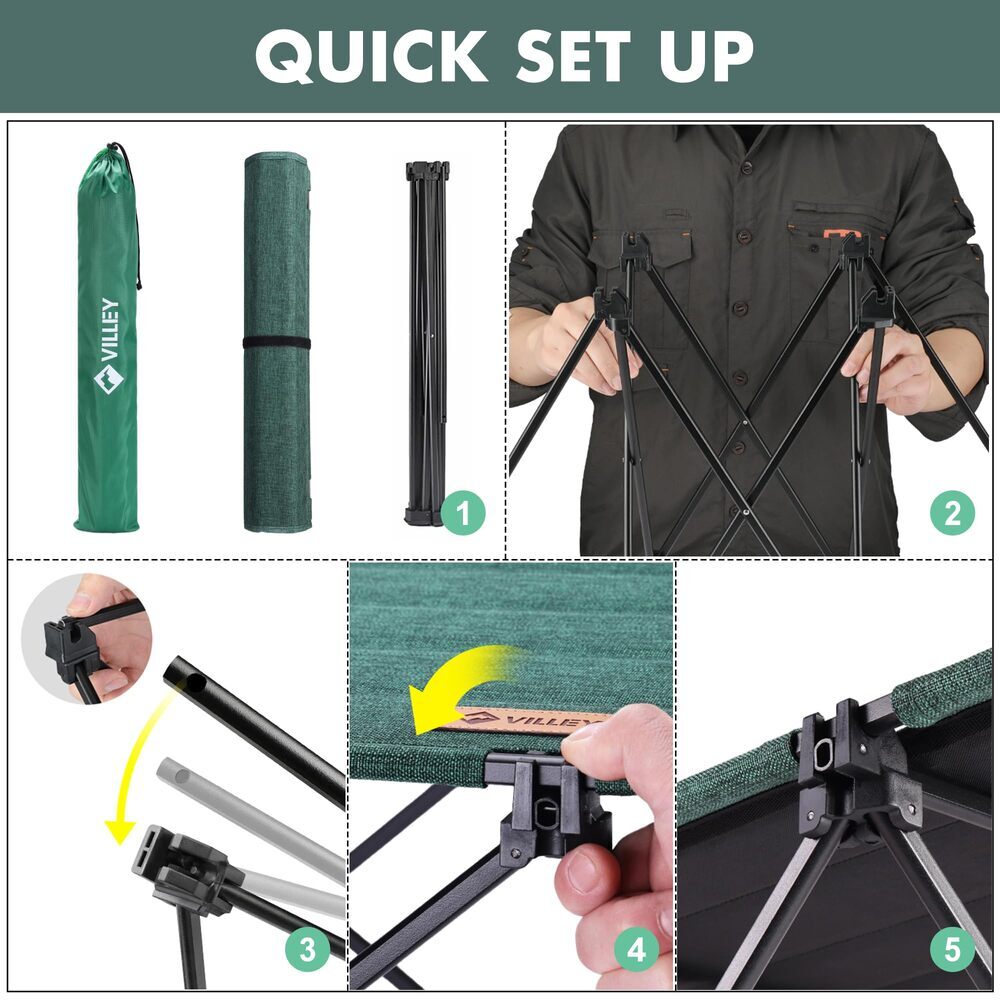 VILLEY Folding Camping Table Portable Beach Table With Aluminum Panel Large Size