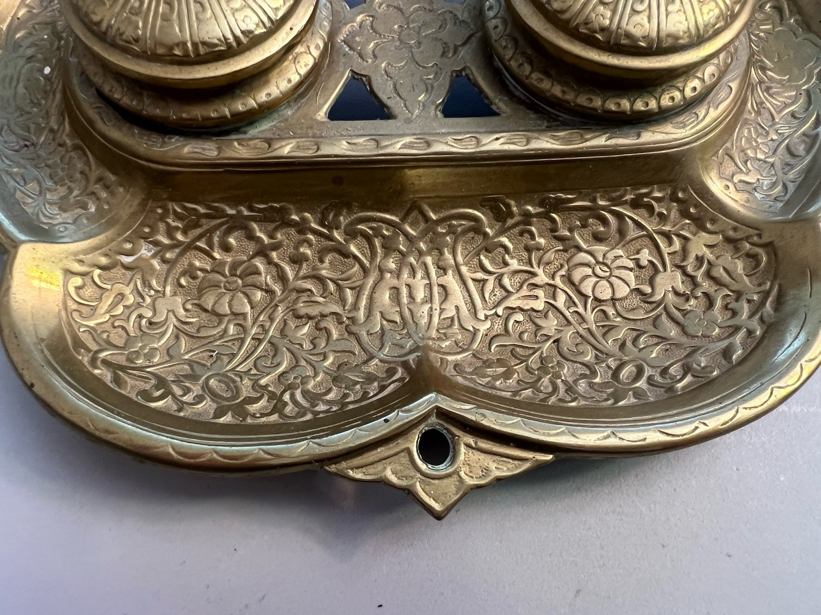 Vintage Gilded Cast Brass Art Nouveau Elephants Ornate Double Inkwell