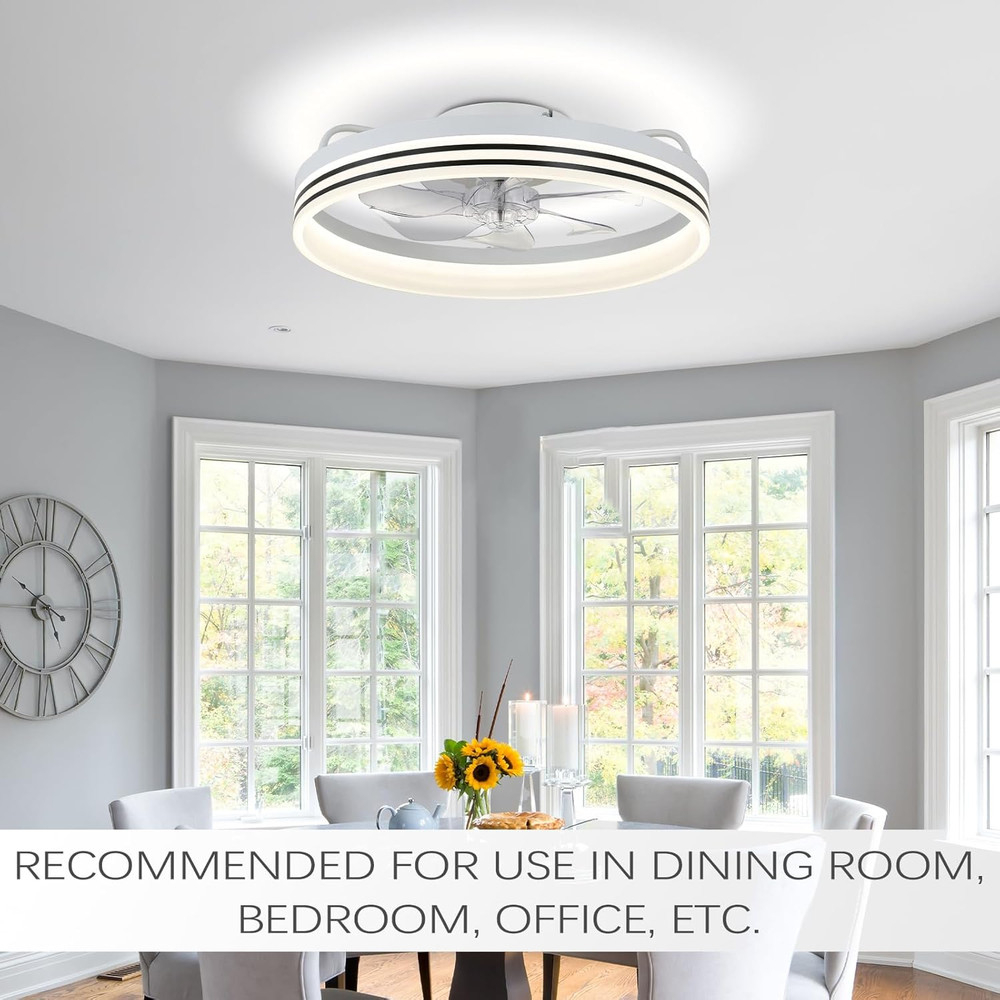 Modern 20" Bladeless Ceiling Fan with Dimmable Lights for Home - White