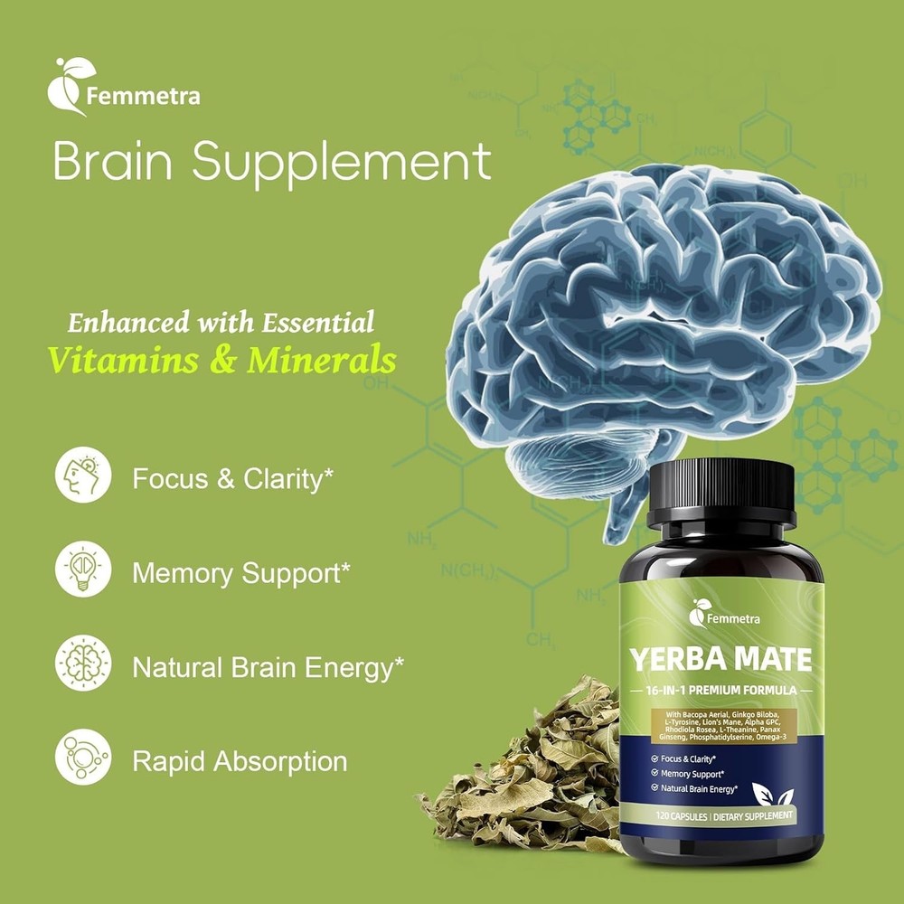 2X Yerba Mate Capsules Yerba Mate Complex Supplement for Focus, Memory & Energy
