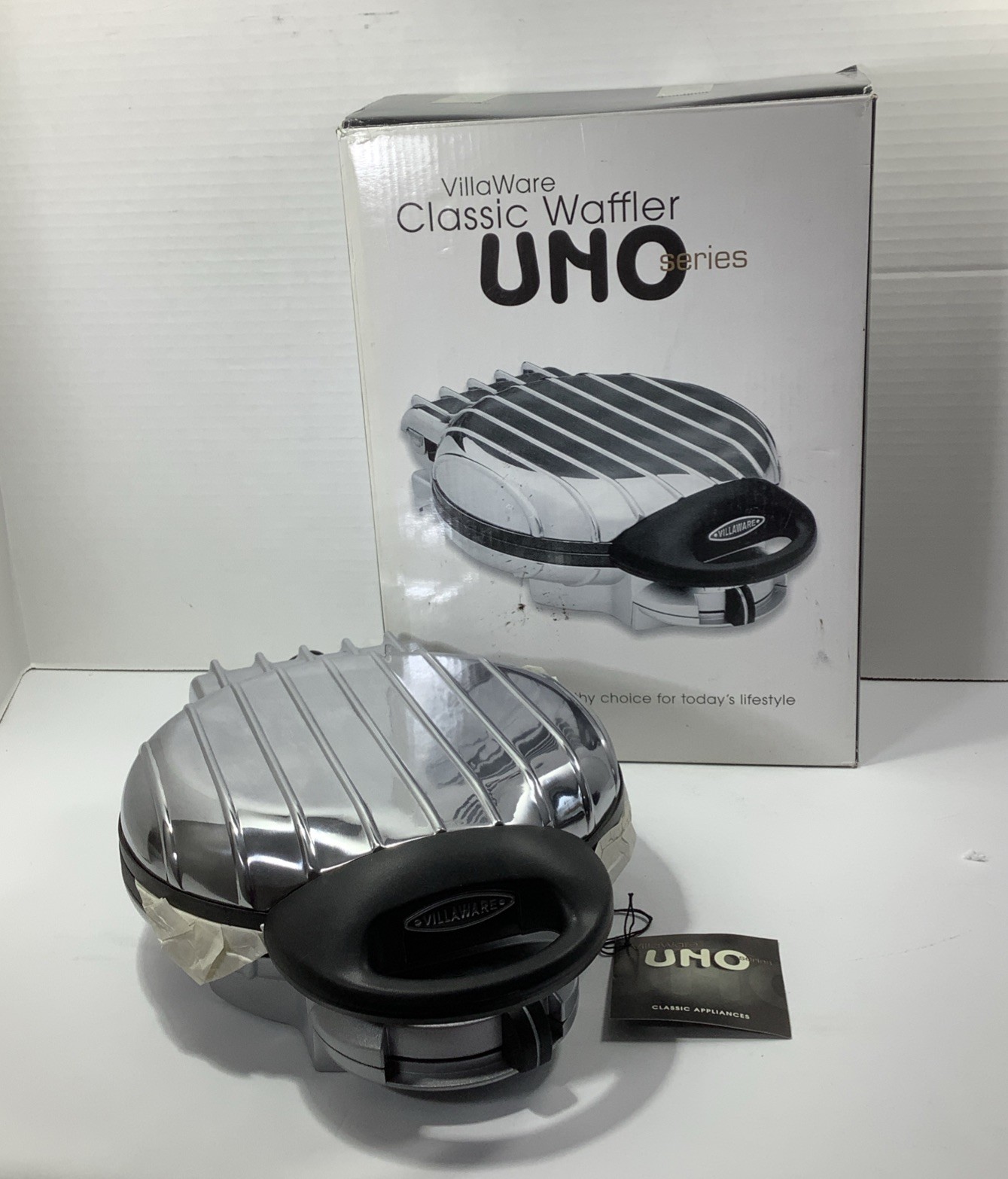 VillaWare Model 2004 Uno Classic Round Chrome Thin Waffler Maker NEW! In Box