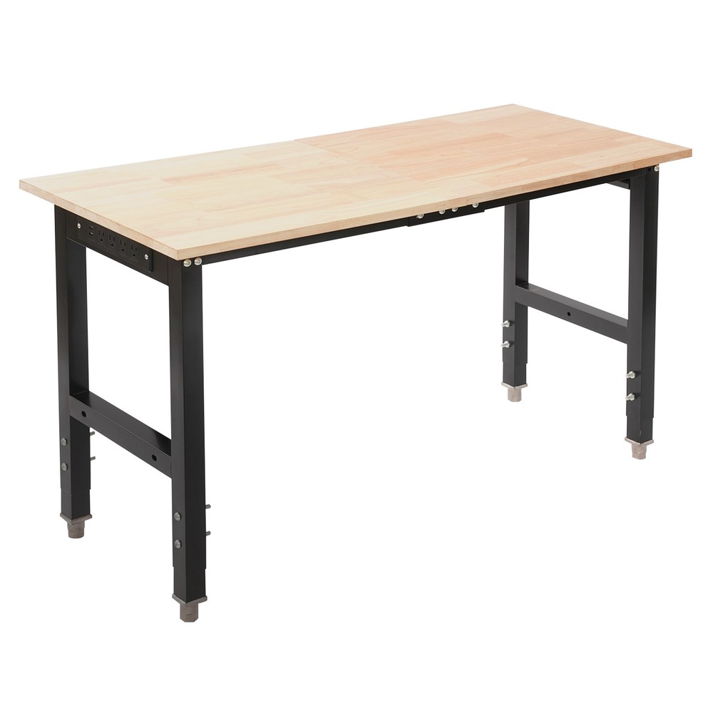 Adjustable Height Workbench w/ Power Strip Working Table Heavy-Duty Work Desk