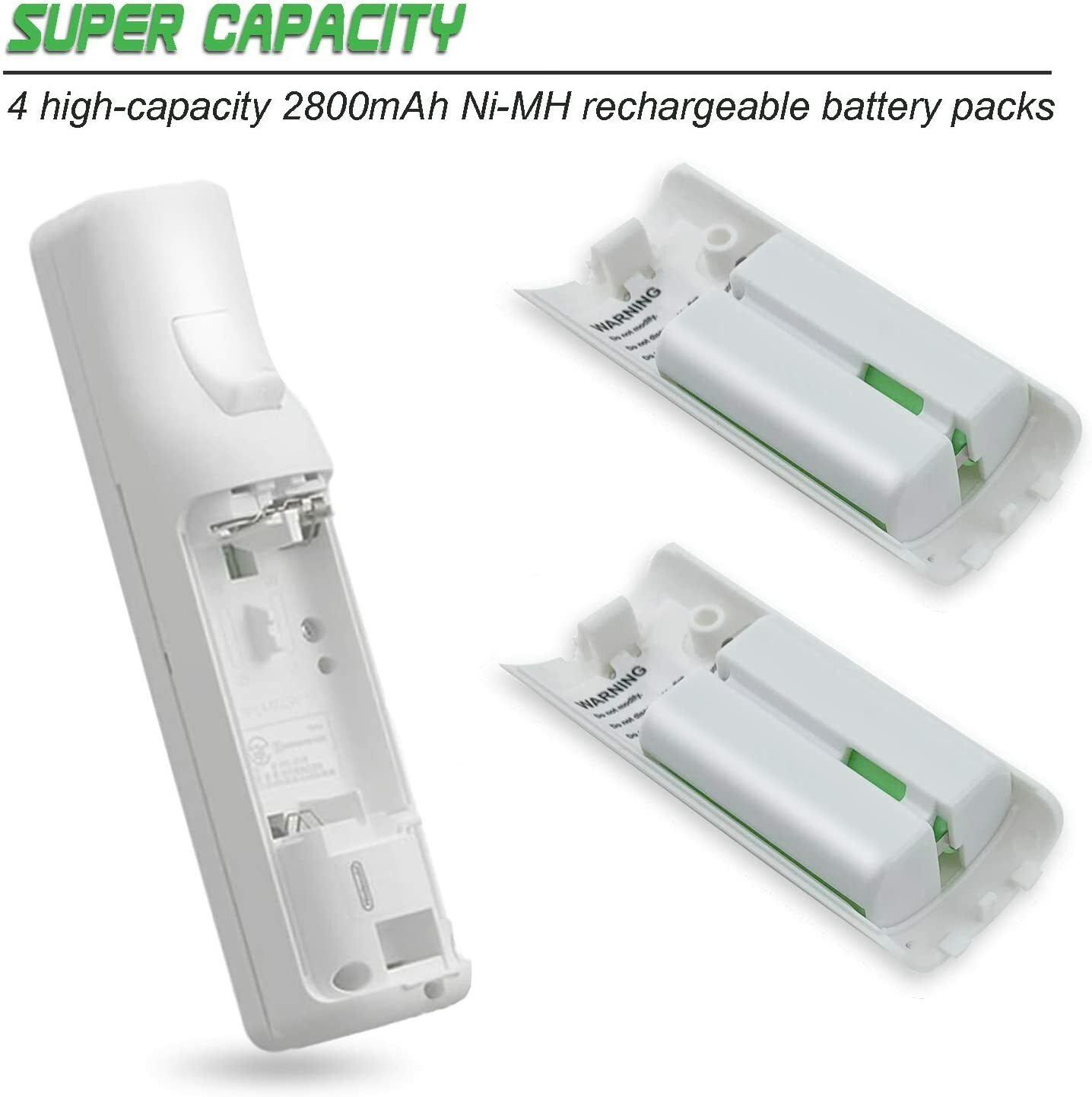 2800mAh 4-Pack Rechargeable Battery Packs for Wii and Wii U Remote Controller