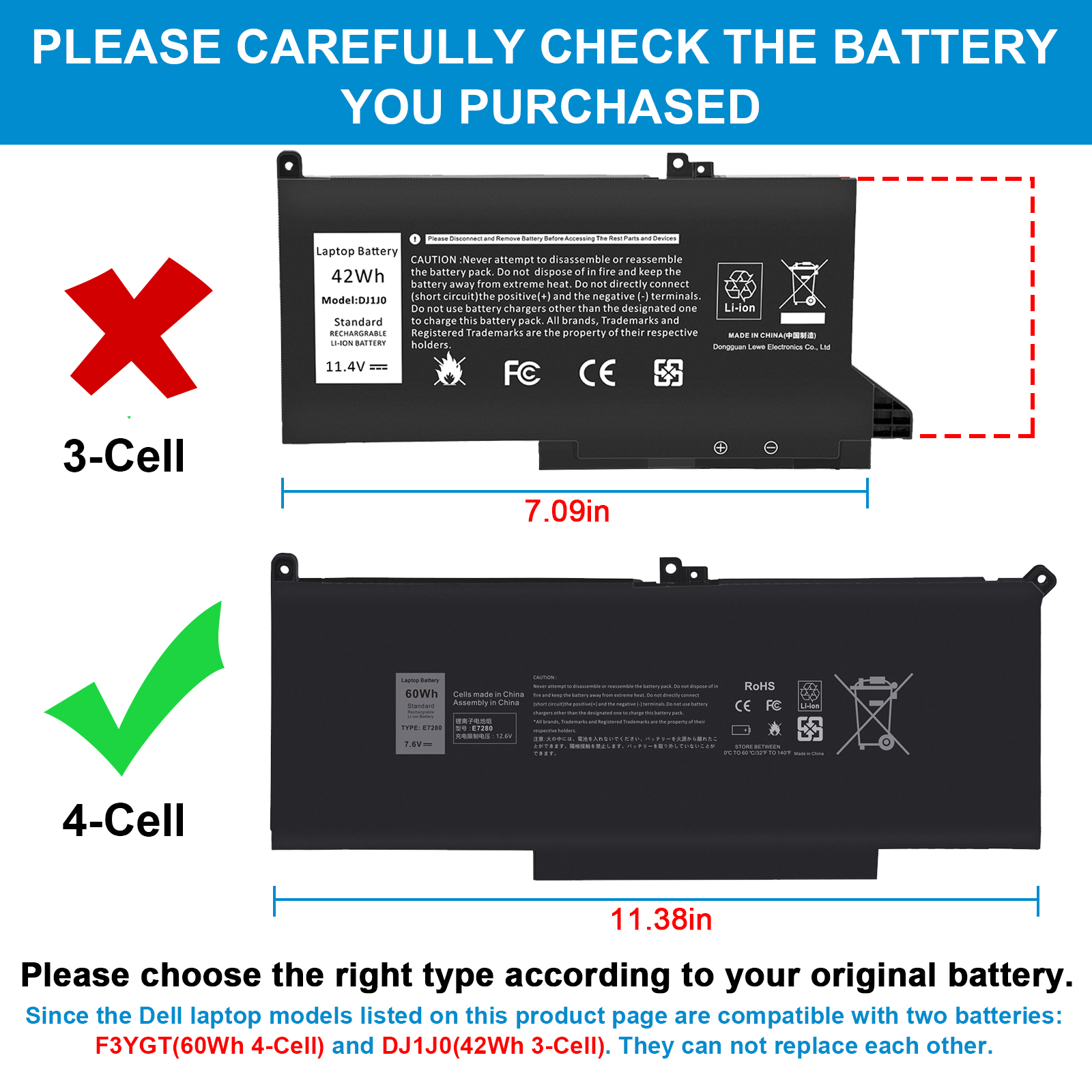 F3YGT Battery For Dell Latitude 12 7000 7280 7290 13 7380 7390 14 7480 7490 60Wh