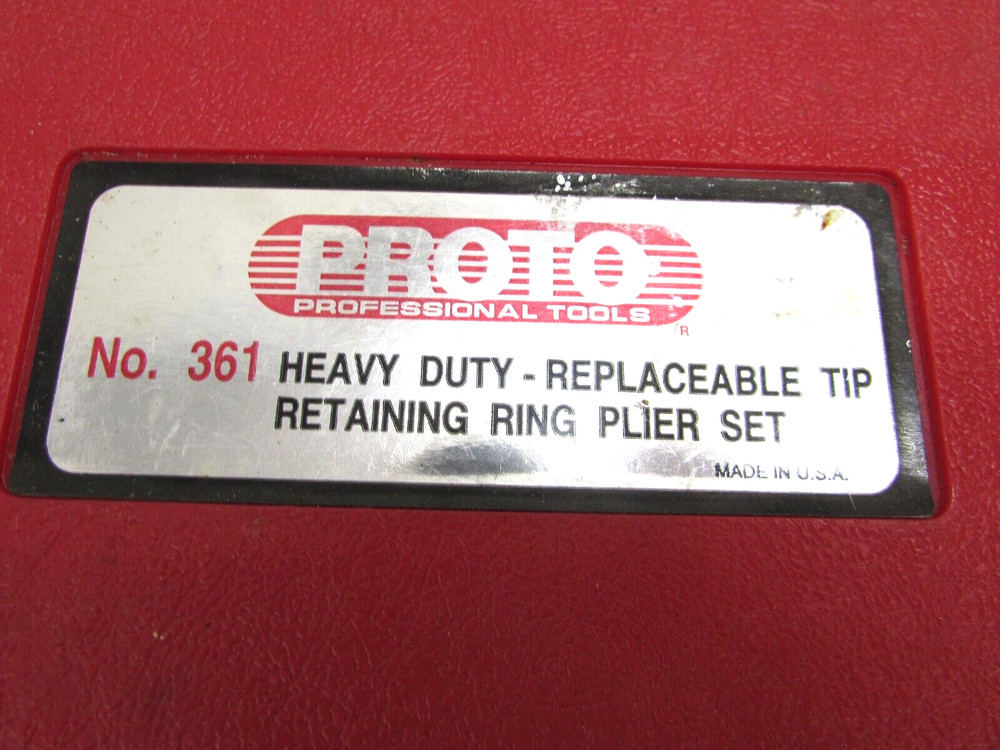 NICE! PROTO TOOLS HEAVY DUTY REPLACEABLE TIP RETAINING RING PLIER SET, No. 361