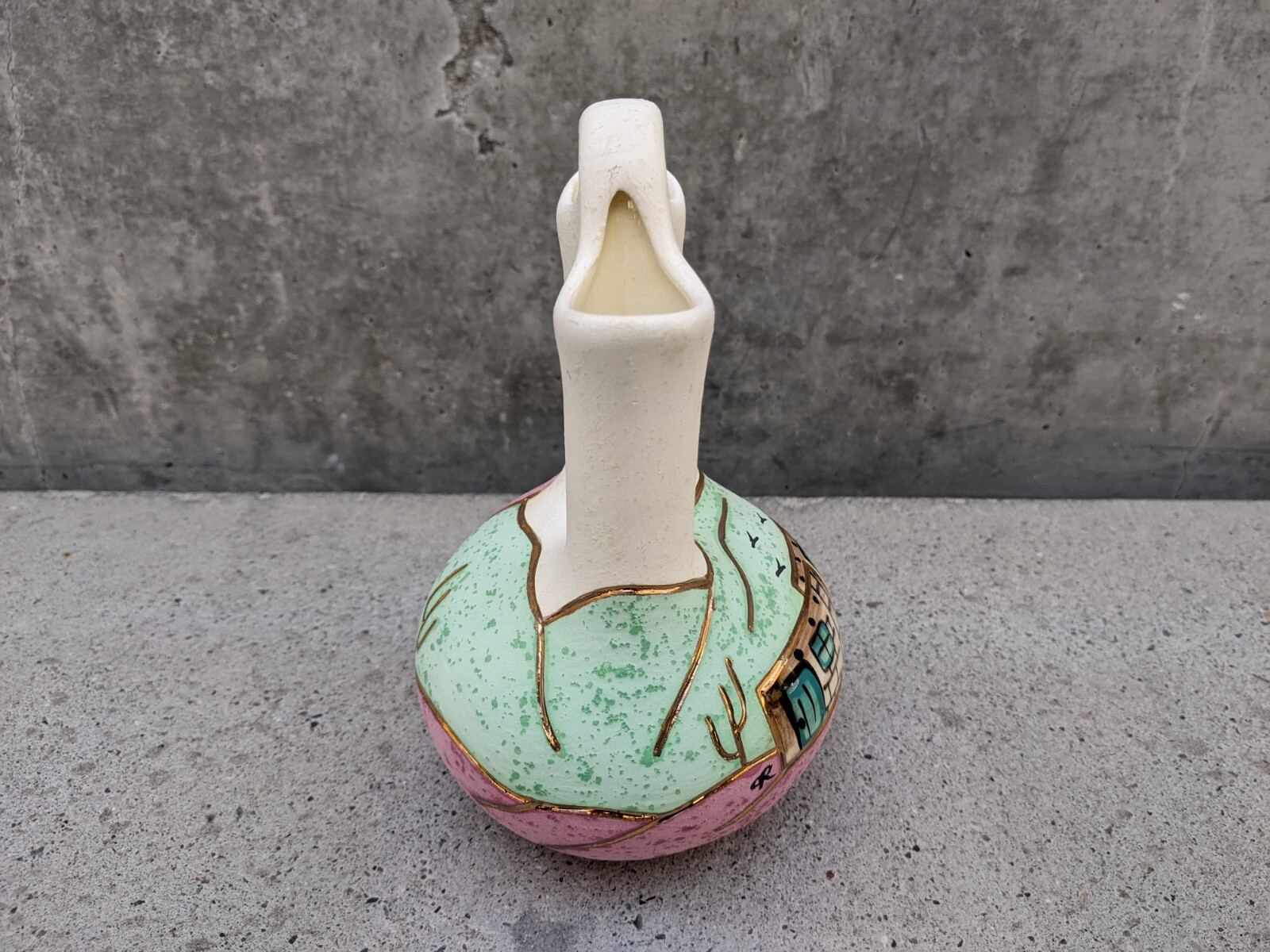 Native American Ceramic Wedding Vase 7“ - Signed by B J Gore San Jon, New Mexico