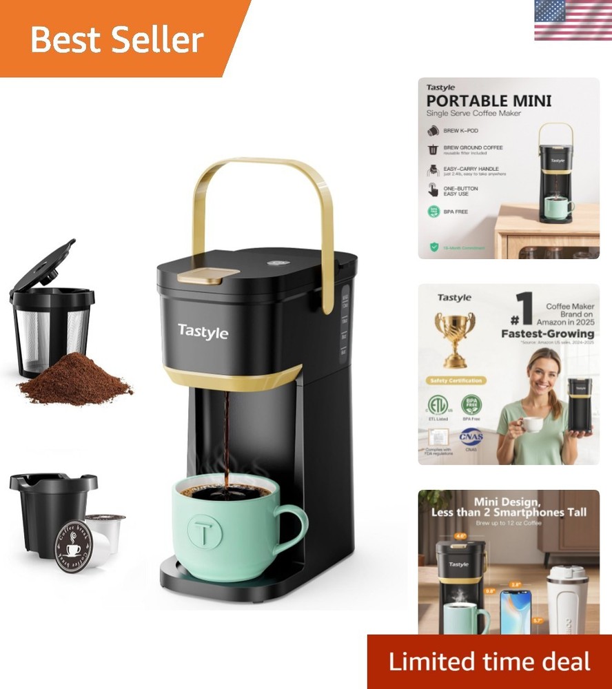 Single Serve One Cup Coffee Maker, for K Cups and Grounds, Mini Coffee Maker ...