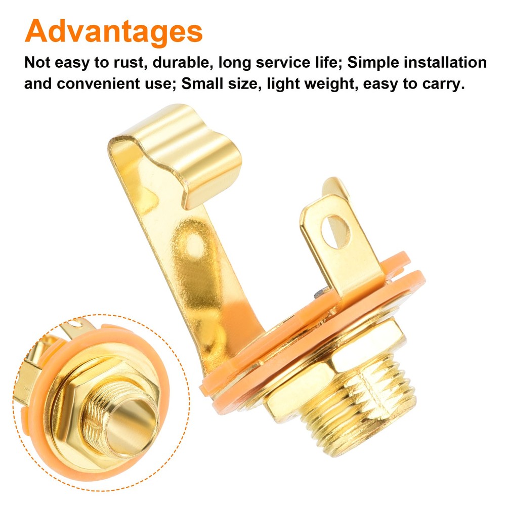 5 x Guitar Input Jack 1/4" Stereo Jack Mono Panel Mount Socket Gold