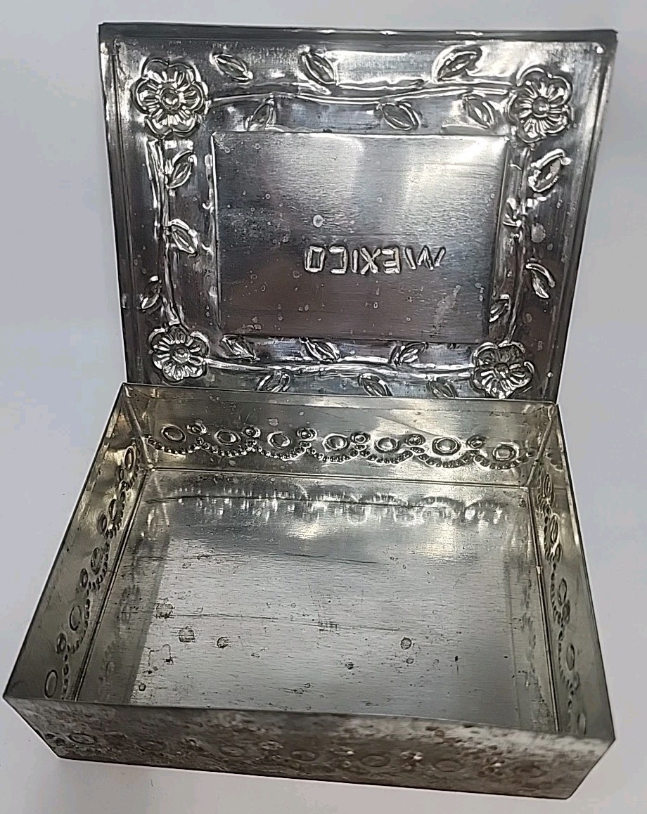 Vtg Mex. Folk Art Hand Painted Stone Pottery Aztec/Mayan Sun & Moon Trinket Box