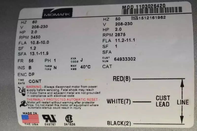 Midmark CV5R Vacuum Motor