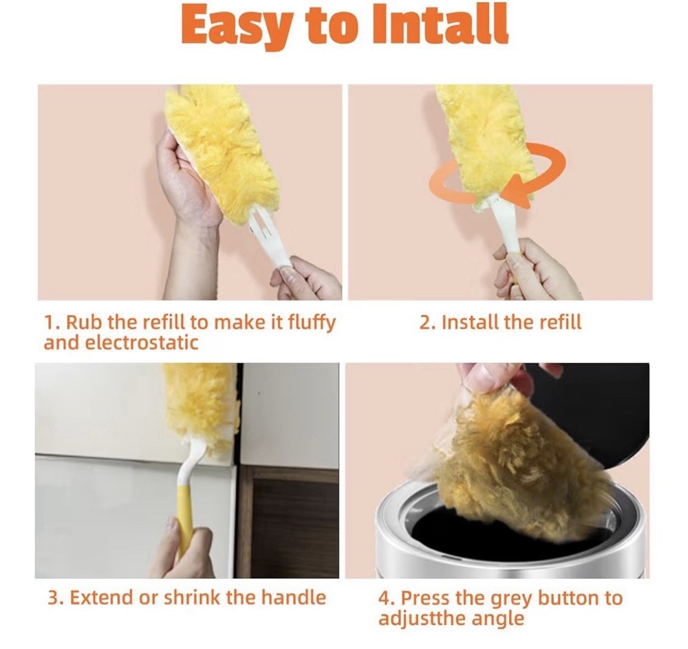 20 Pack Yellow Microfiber Duster Refills with Extendable & Short Handles