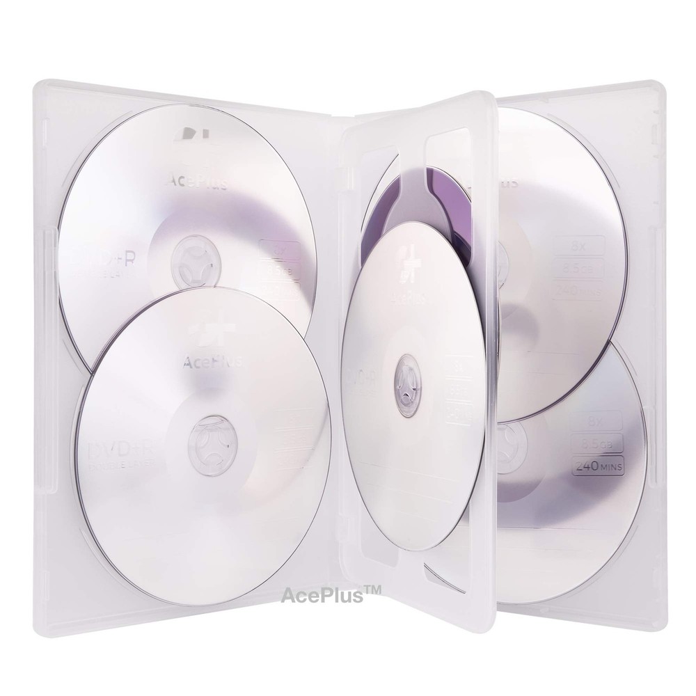 AcePlus 10-Pack Clear Multi-6 DVD Cases - 14mm Standard Thickness,