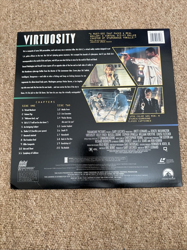 Virtuosity Denzel Washington Laserdisc Widescreen Edition NTSC