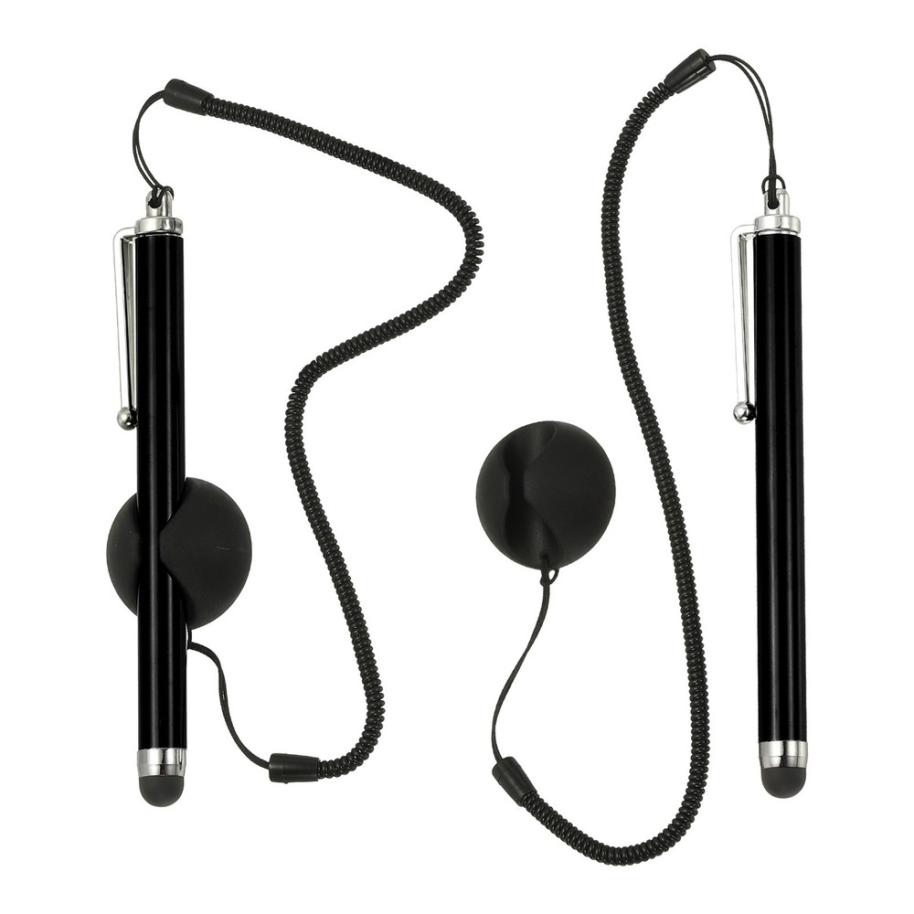 2 Pcs Screen Capacitive Pens with Spring Rope Fixing Dock Black