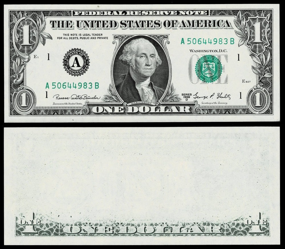 INSUFFICIENT INK ERROR, 1969-D $1.00 FR NOTE~ CRISP UNCIRCULATED