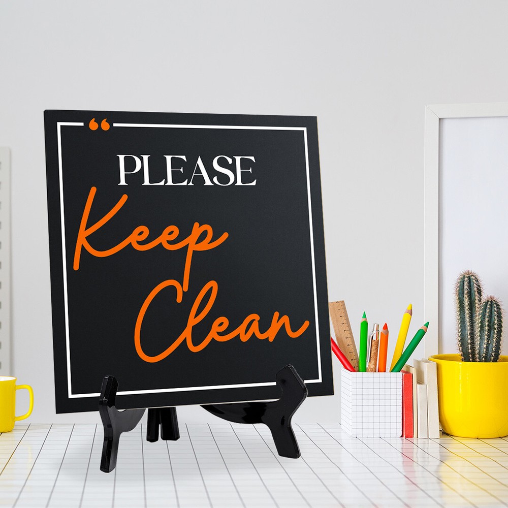 Please Keep Clean 5"x 5" Square Table Sign With Acrylic Easel