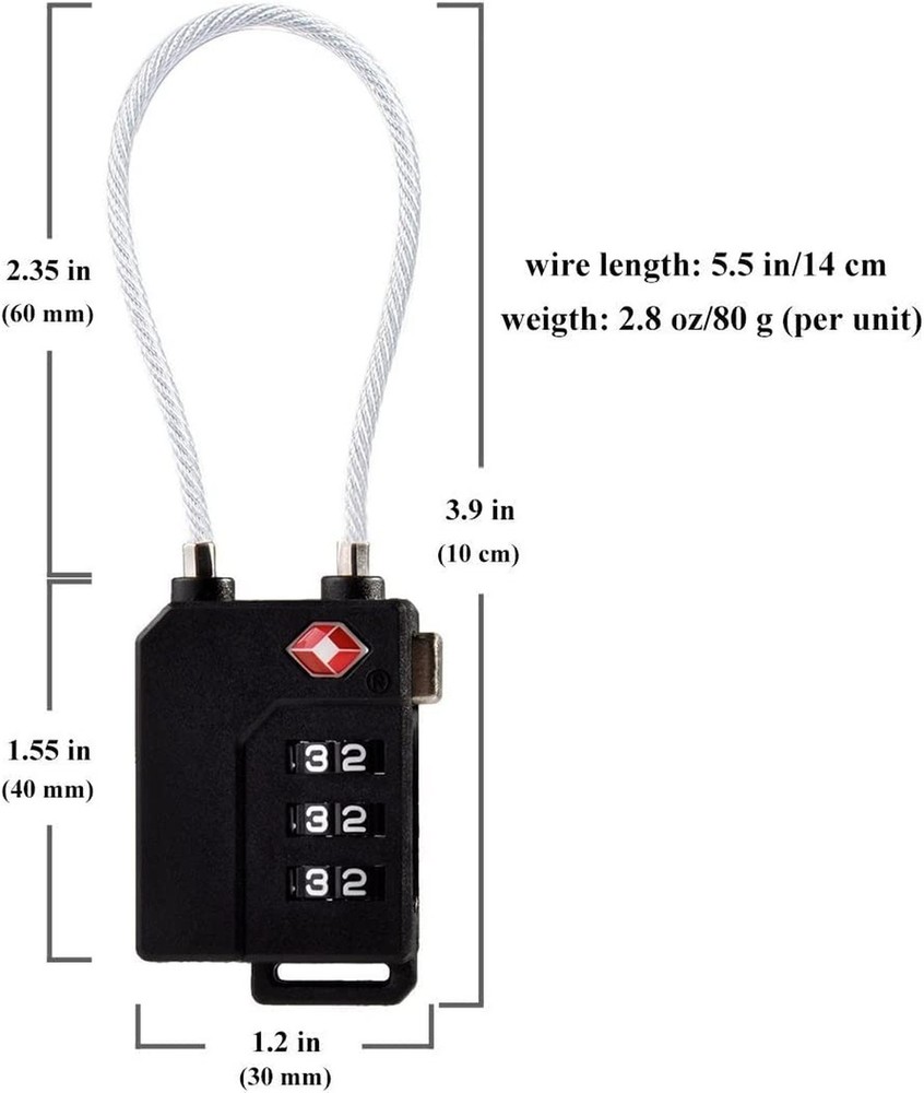 TSA Lock Security 3 Digit Combination Suitcase Luggage Bag Code Lock Padlock ...