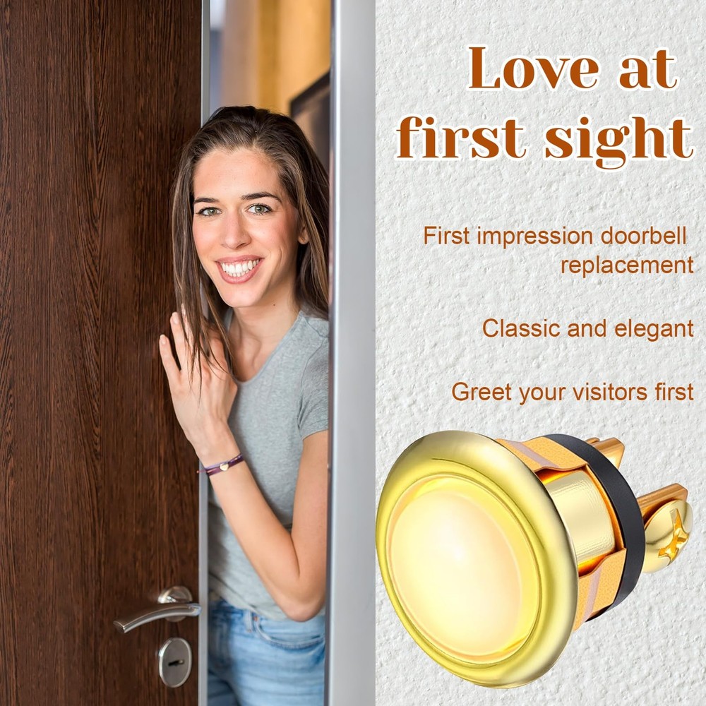 2 Pack Lighted Doorbell Button Replacement, Push Door Bell Ringer Kit gold