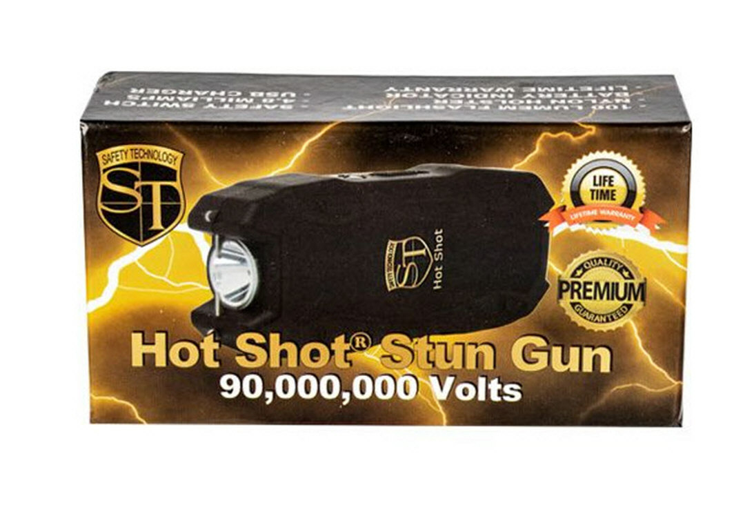 Hot Shot Stun Gun Black with Battery Meter and White Light^ 90 Million Volt NEW#