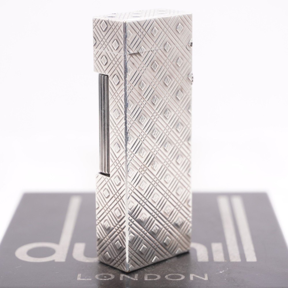 Dunhill Lighter Silver Rhombus Pattern_Ultrasonically cleaned_Working