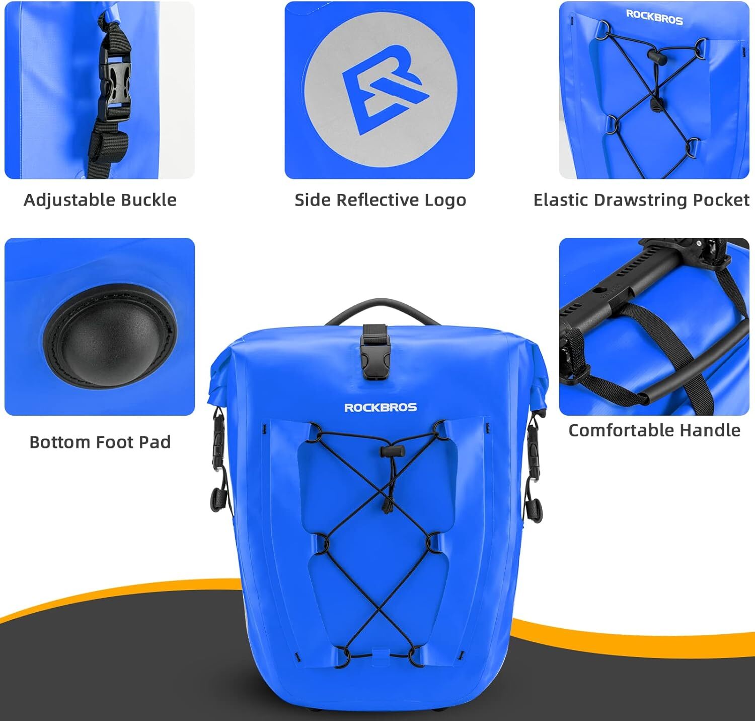 ROCKBROS 32L Waterproof Bike Panniers Rear Rack Bag Durable Easy to Install