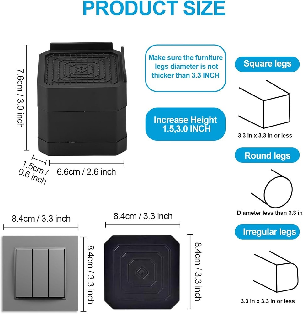 Heavy Duty Furniture Risers, Stackable Bed Risers, Adjustable Bed Raising Blocks