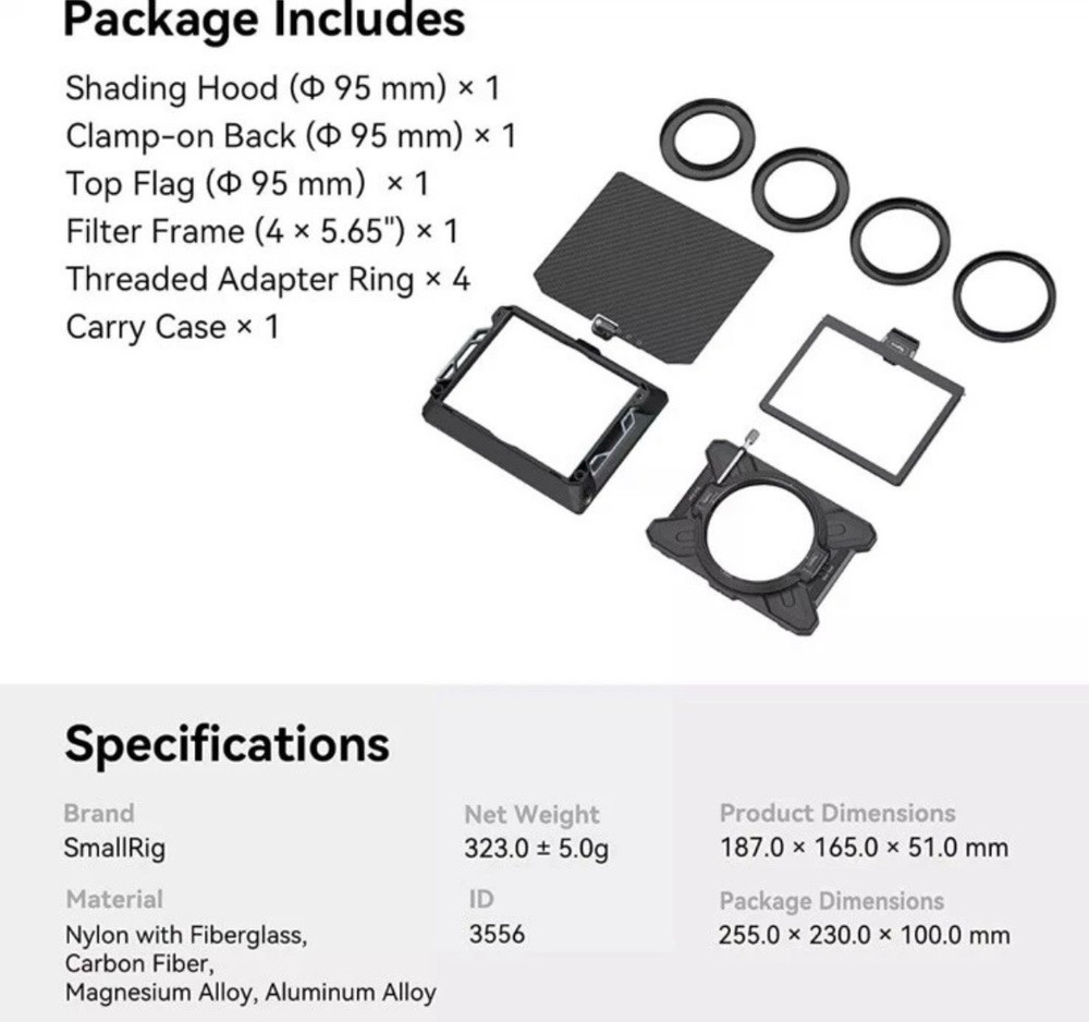 SmallRig Star-Trail Matte Box Basic Bundle (95mm BacK) for Wide Angle Lens-3556