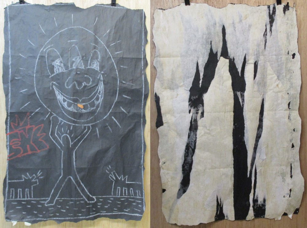 SUBWAY DRAWING chalk on black paper NYC 1980s Urban Art Graffiti - KEITH HARING