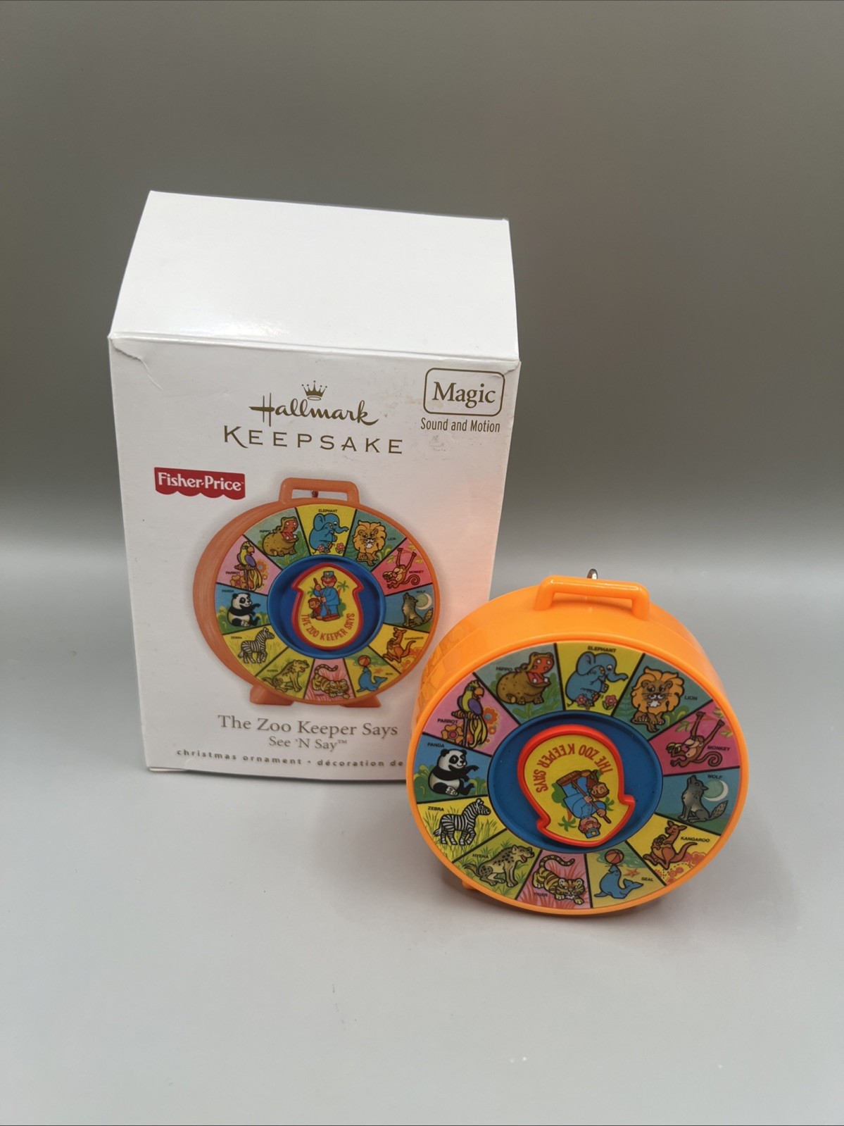 Hallmark Ornament The Zoo Keeper Says See 'N Say Toy Magic Sound Motion 2010 NEW