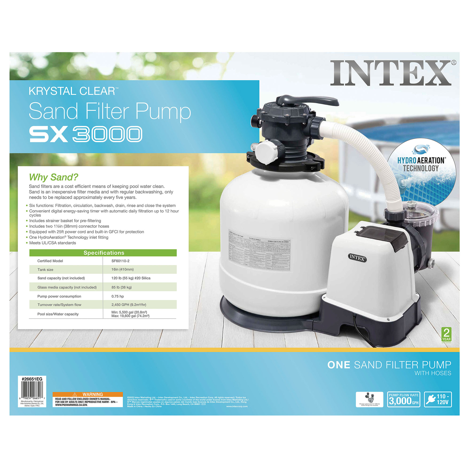 Intex 26651EG 3,000 GPH Above Ground Pool Sand Filter Pump with Automatic Timer