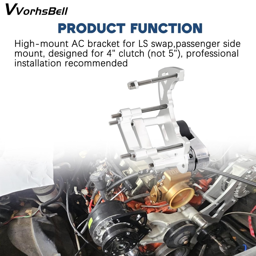 VVORHSBELL LS Swap R4 AC Compressor Bracket Kit, Silver