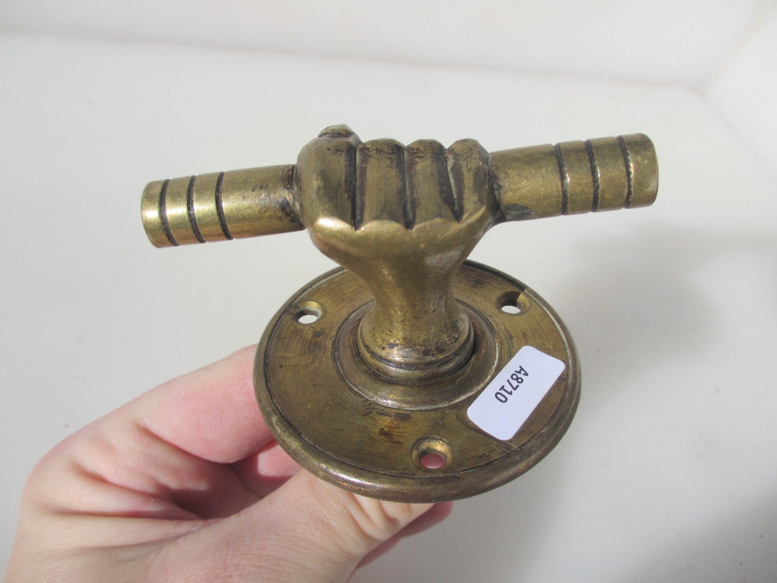 Antique Brass Safe Handle Centre Door Knob Pull Fist Hand Holding Rod Victorian