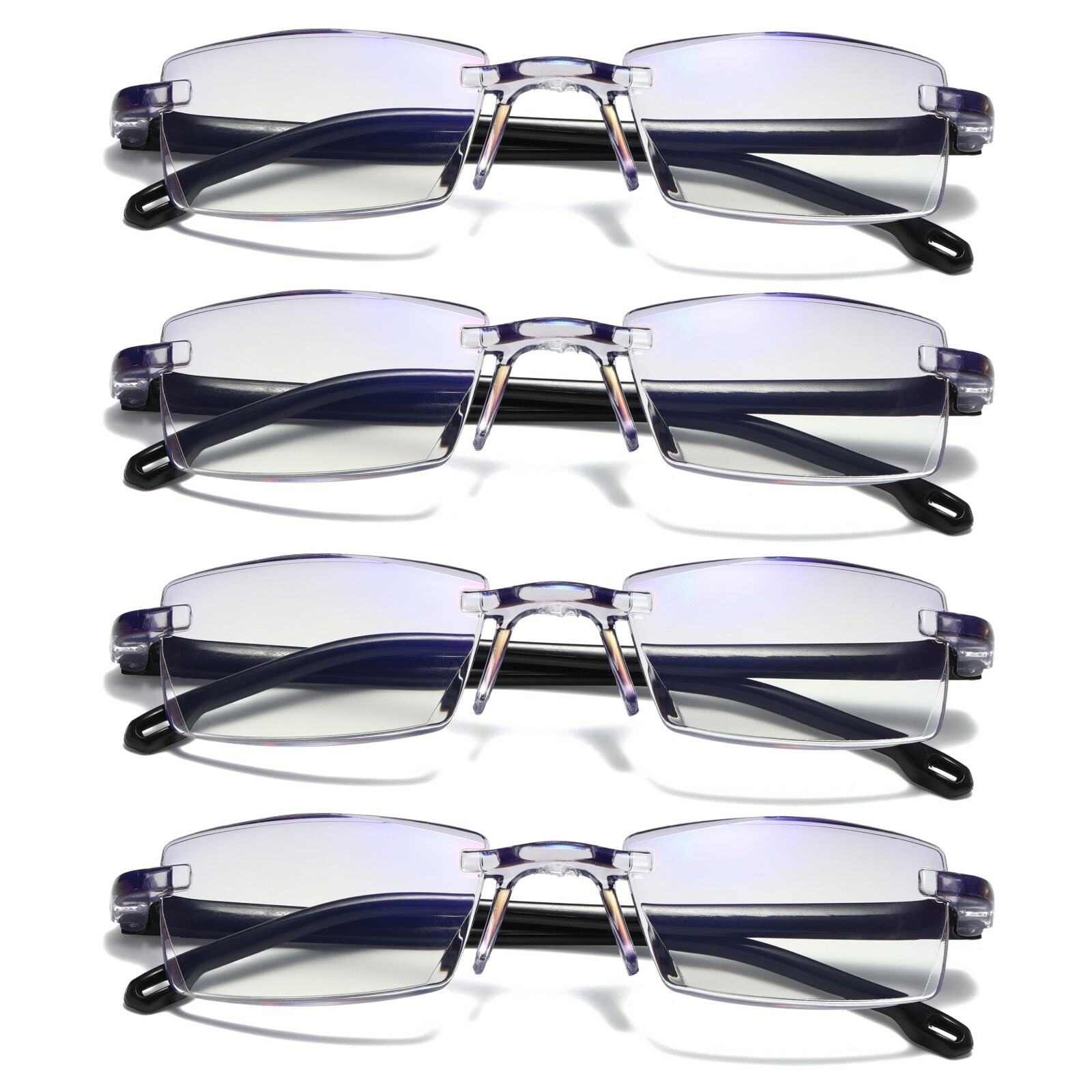 4 PK Mens Rectangular Rimless Blue Light Blocking Reading Glasses Unisex Readers