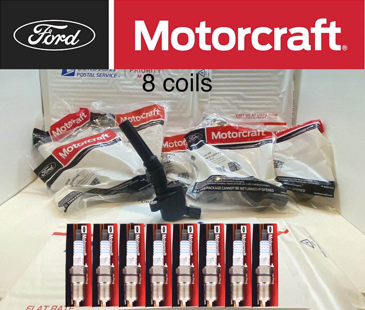 8PCS OEM Motorcraft Ignition Coil DG508 &Spark Plug SP479 For Ford F150 4.6 5.4L