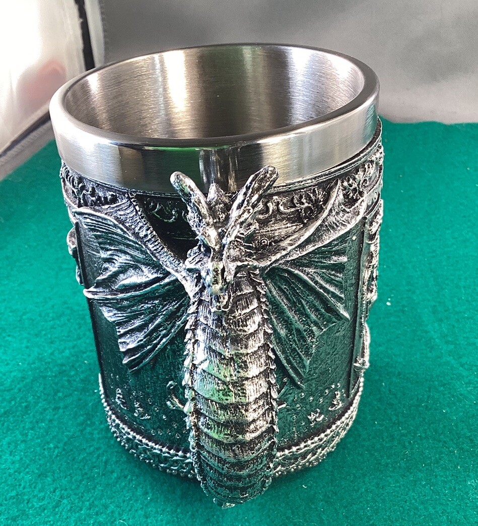 Dragon Serpentine Mug Tankard Stainless Steel Insert Resin Exterior New 4.2 Tall