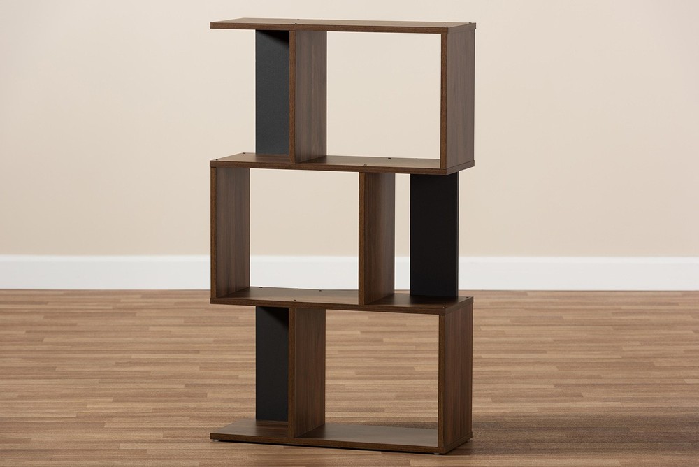 Baxton Studio Vivace Display Bookcase, Walnut Brown/Dark Grey