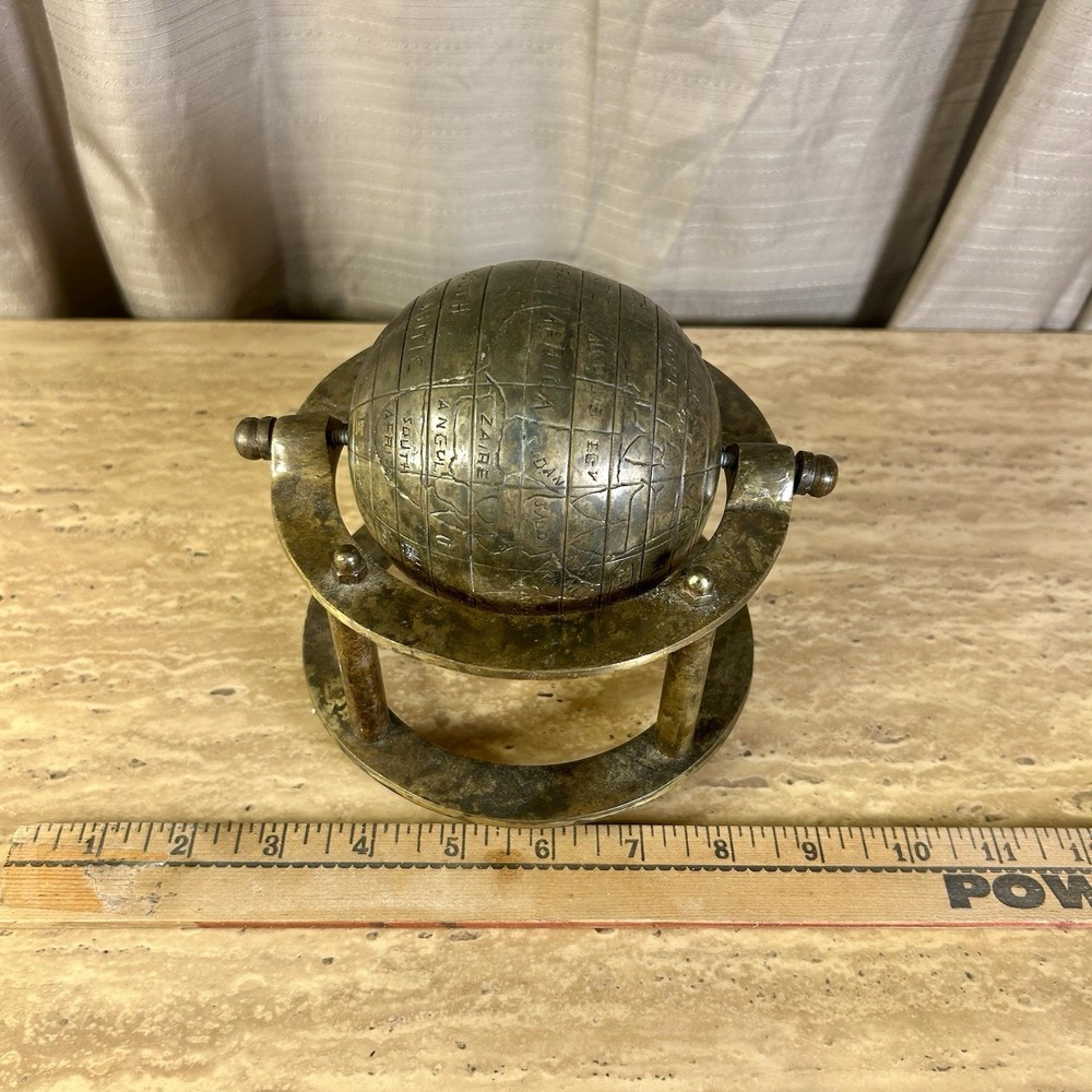 Table Globe Etched Old World Style Vintage Solid Brass Desk Office Study - 7 x 8