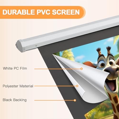 72" Projector Screen Motorized 16:9, 4K HD Pull Down Retractable Projection