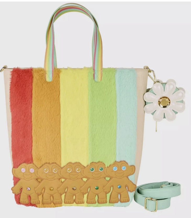 Loungefly Tote Bag: TROLLS Rainbow Hair Faux Fur Coin Purse Daisy Purse